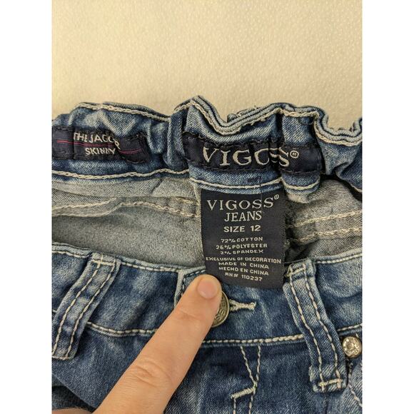 Girls Vigoss the Jagger Skinny Jeans Size 12 Distressed Patch Blue Denim - Picture 5 of 11